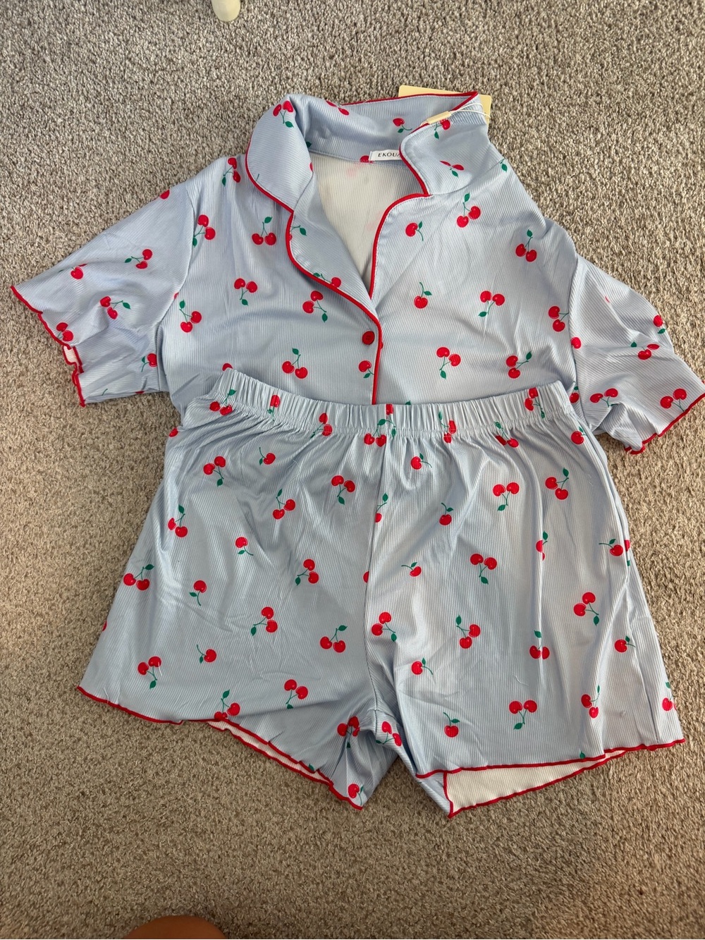 NWT Cherry-Print Light Blue Pajama Set - Short Sleeve & Shorts